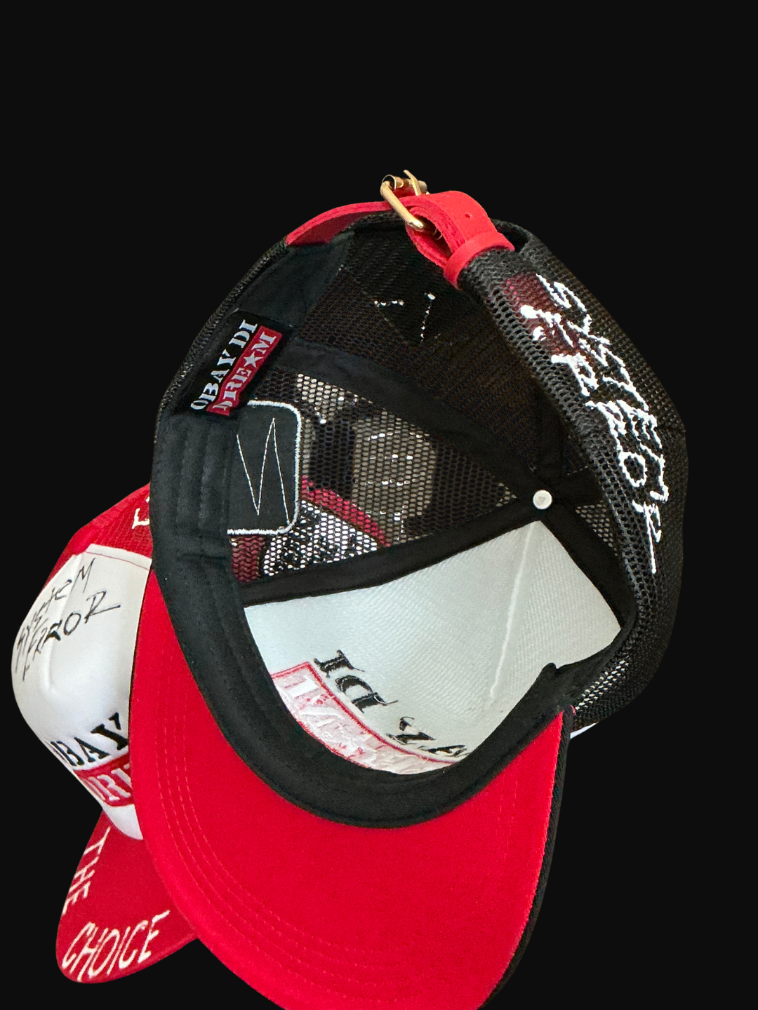 OBAY DI DREAM SYSTEM OVERRIDE SERIES - ARTIFACT SOS.002 MESH  5 PANEL HEAD GEAR PU LEATHER BUCKLE CLOSURE 3D EMBROIDERY LOGO BLACK AND WHITE. 