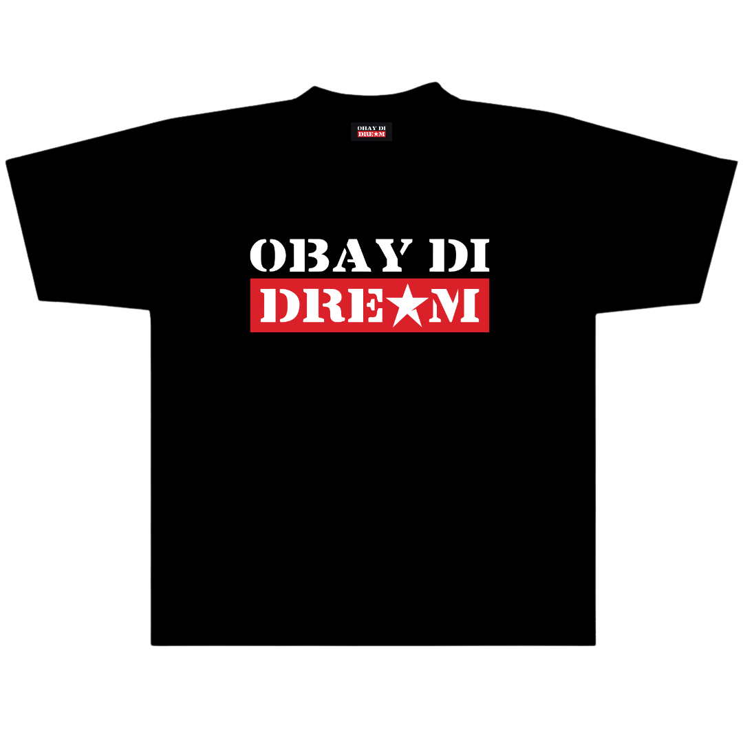BLACK OBAY DI DREAM T SHIRT FRONT VIEW WITH BOLD SCREEN PRINT LOGO