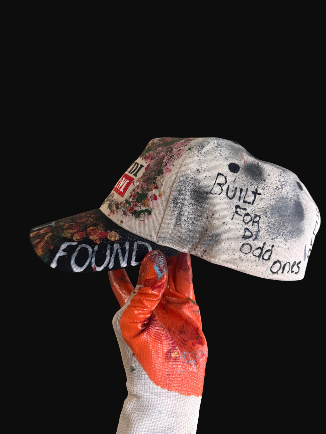 Hand-painted OBAY DI DREAM headwear artifact, one of one, hand-painted in Brooklyn — "UNF" (User Not Found) edition (view 5)