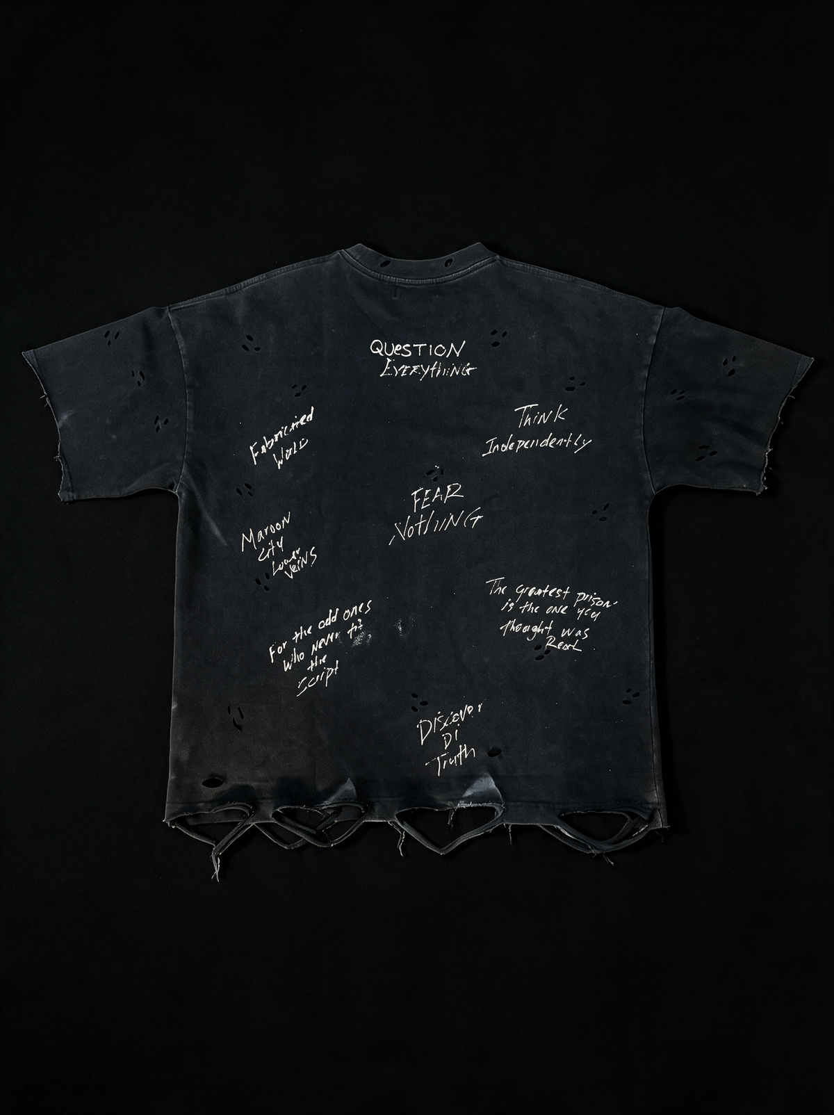 ODD Artifact 017 Refuse The Script outer shell black acid wash heavyweight cotton front flat lay — OBAY DI DREAM back view