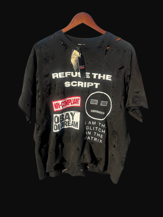 ODD Artifact 017 Refuse The Script outer shell black acid wash heavyweight cotton front flat lay — OBAY DI DREAM